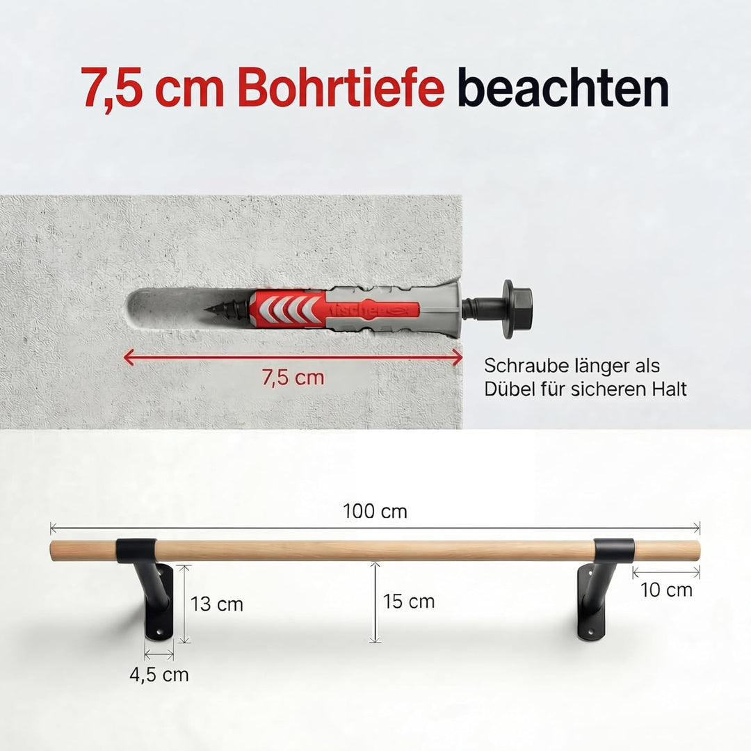 Klimmzugstange Wand - Platzsparende Pull Up Bar aus Holz zur festen Wandmontage - stilvolles Design
