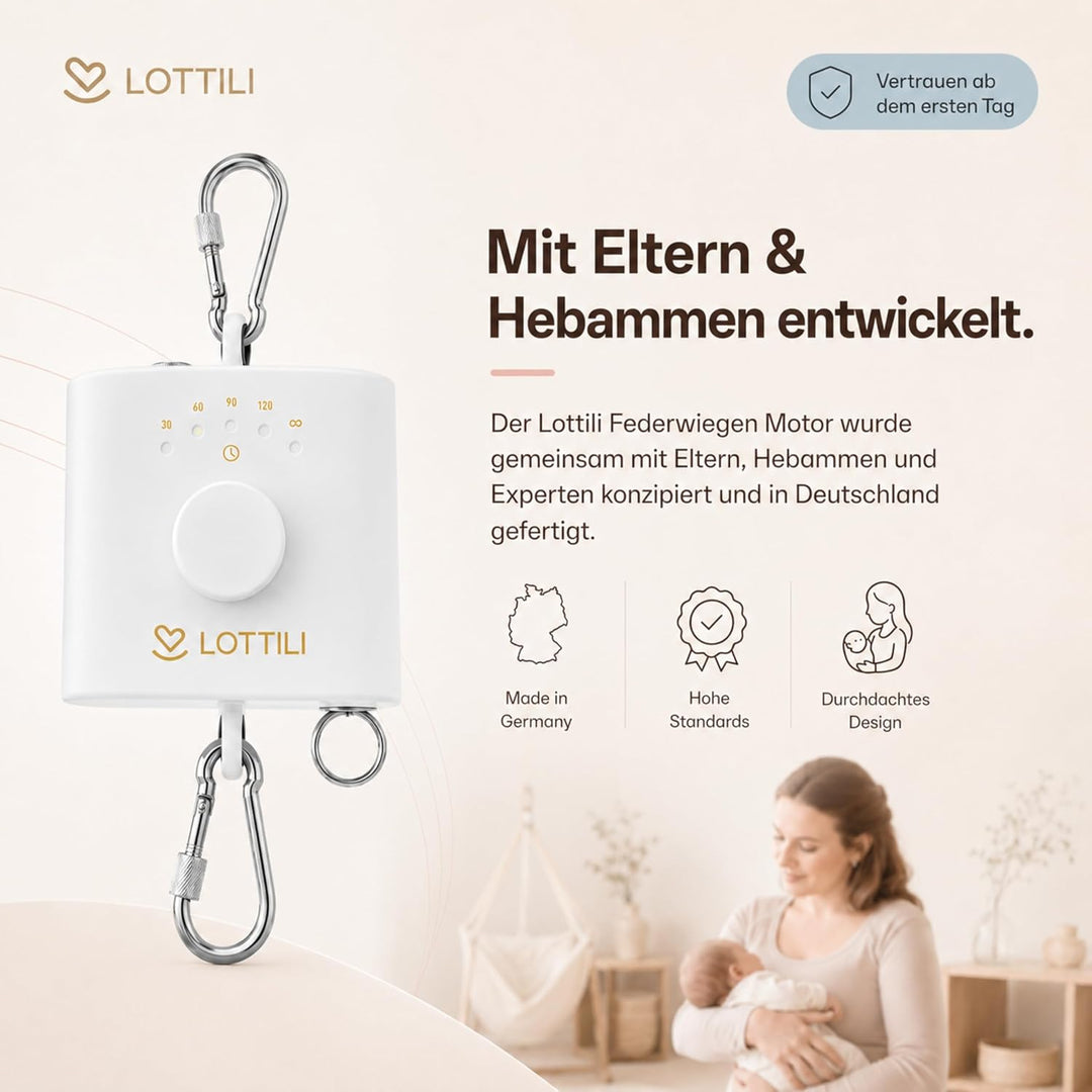 Lottili Federwiegen Motor | lautlos &amp; selbstlernend | mit Timer &amp; Dauermodus | fein einstellbare Sch