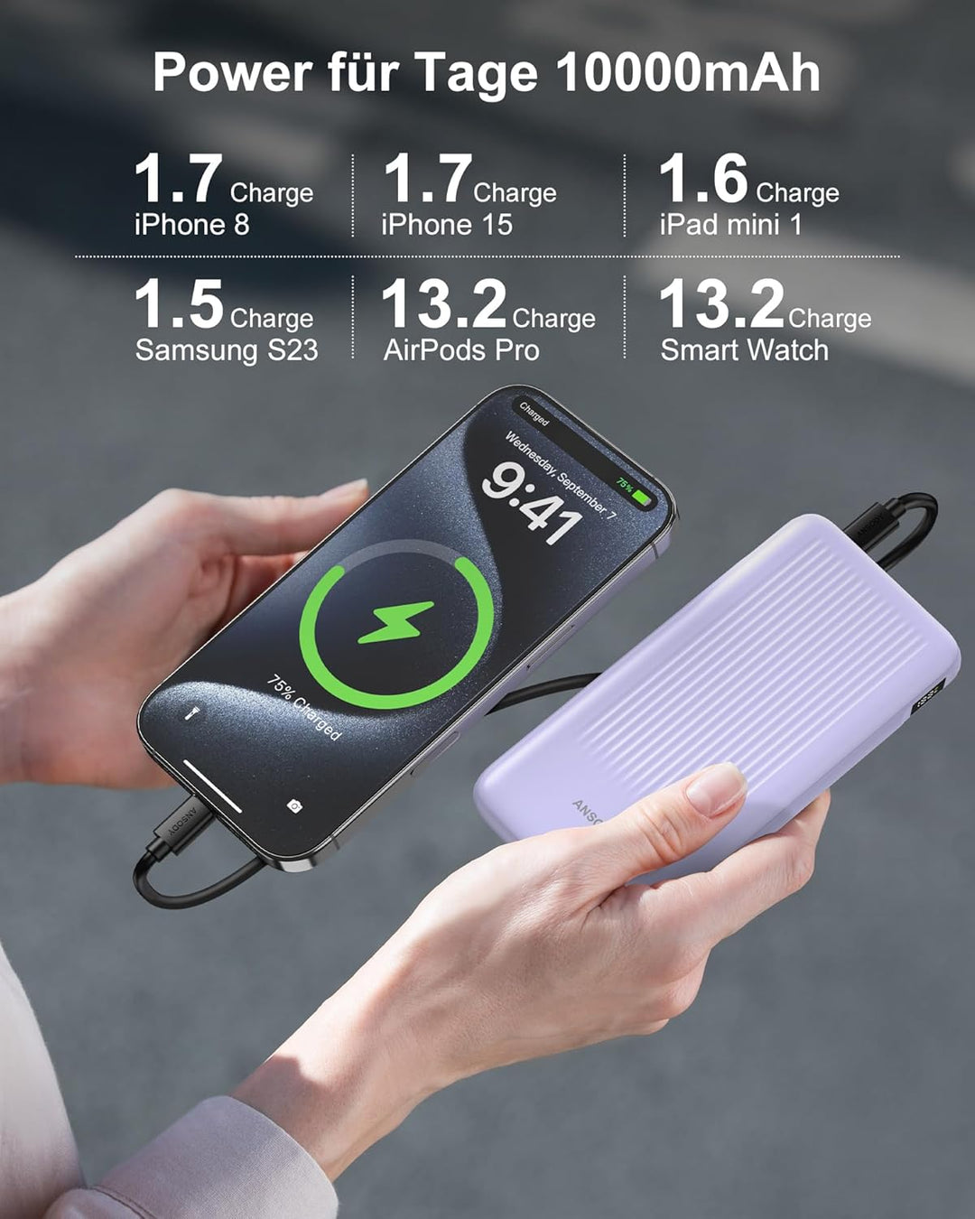 22.5W Power Bank 10000mAh 2 Stück, Akkupack Klein Aber Stark, LED Display kompatibel Externe handyak