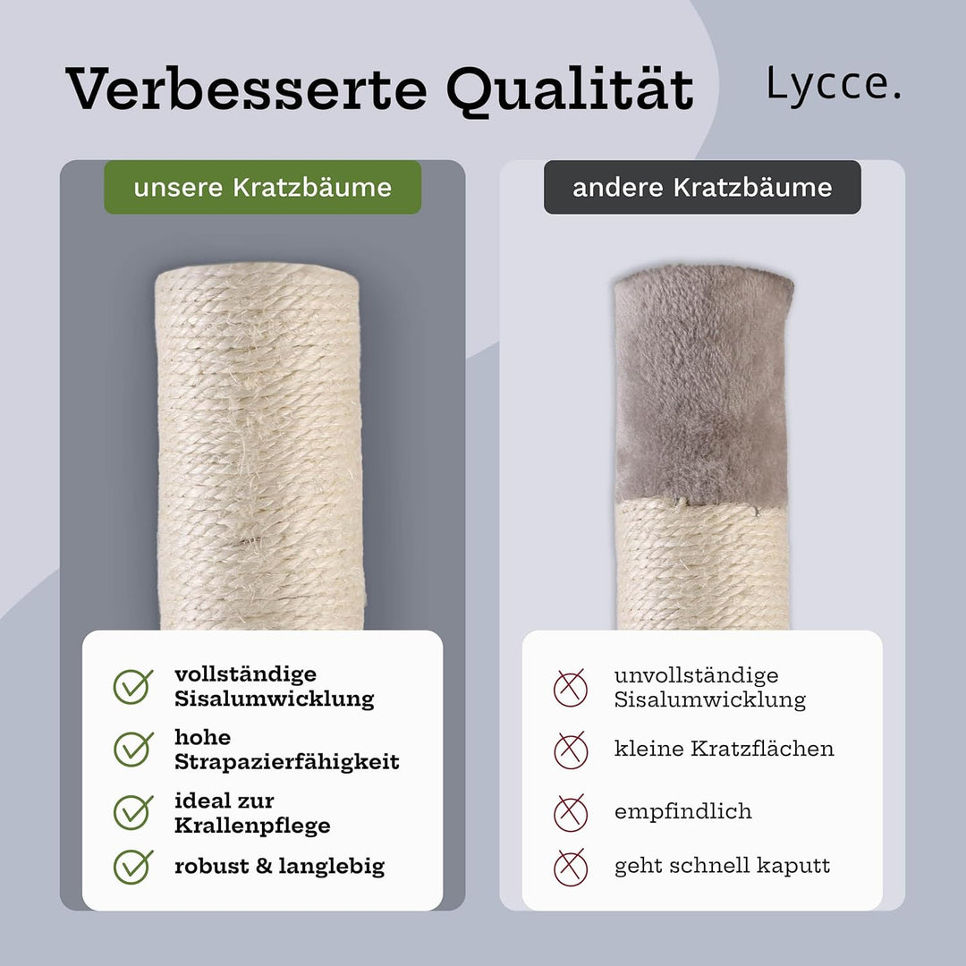 Lycce Kratzbaum gross Royal 145 cm hoch mehrstöckiger Katzenbaum inkl. 10 Kratzsäulen mit vollständi