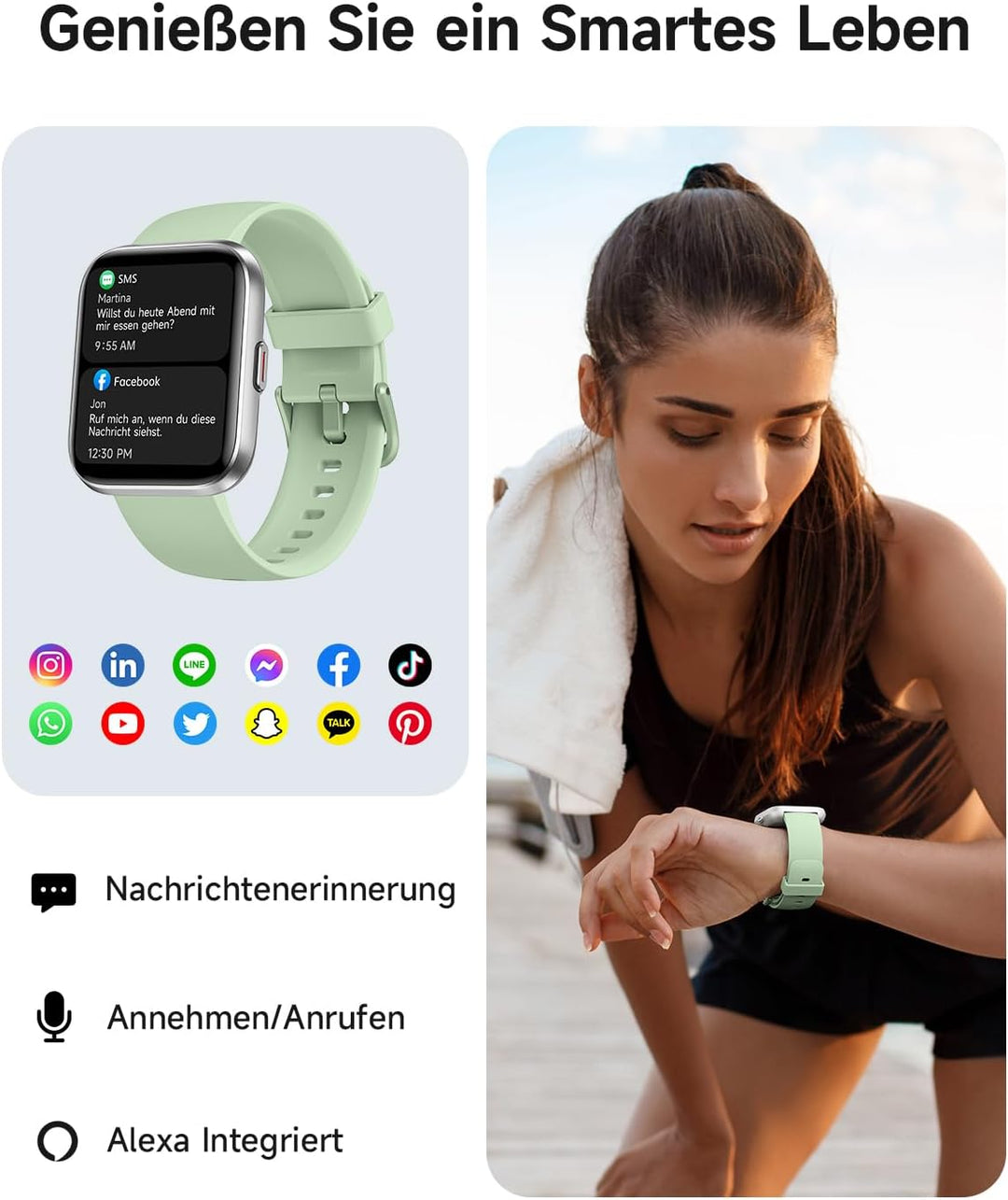 Smartwatch Herren Damen, 1,8" AMOLED-Display Smart Watch mit Telefonfunktion Alexa, Fitnessuhr mit H