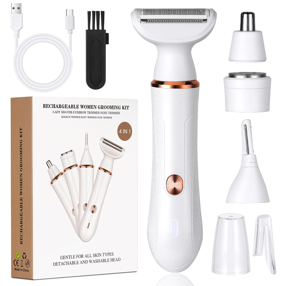 ACWOO Elektrischer Rasierer für Frauen, 4-In-1 Elektrischer Damenrasierer, Schmerzfreier Intimrasier