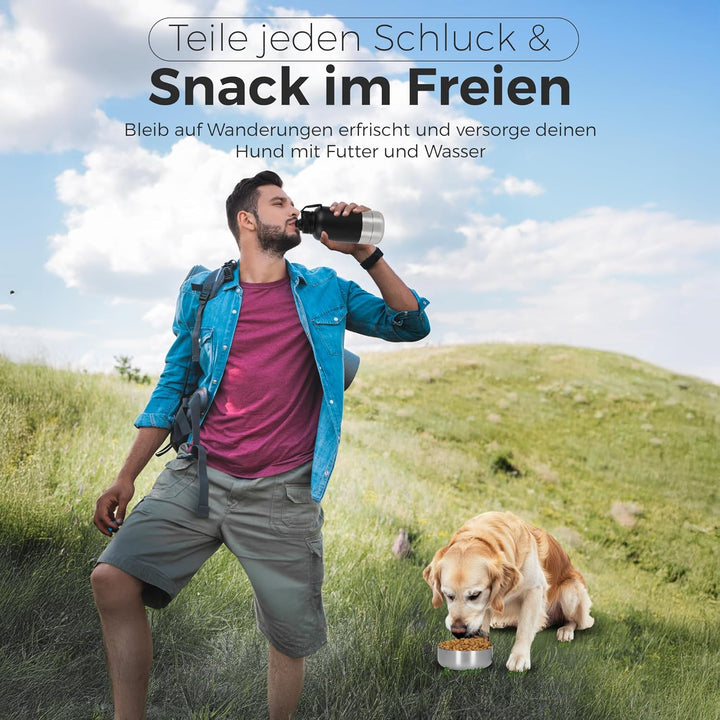 3-in-1 Trinkflasche Hunde für unterwegs – 800 ml Hundetrinkflasche für unterwegs aus Edelstahl – Hun