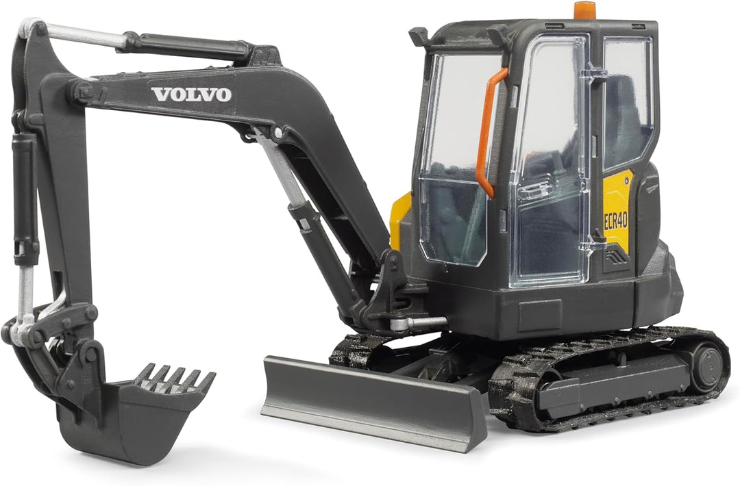bruder 02465 - Volvo Kompaktbagger ECR40-1:16 Baufahrzeug, Baustelle, Löffelbagger, Arbeiter, Baumas