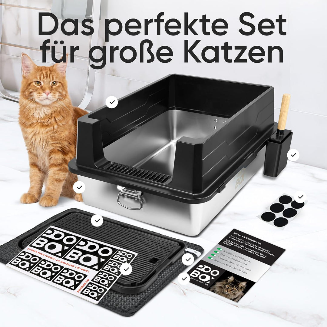 Katzenklo Edelstahl XXL, 70x50, schwarz für grosse Katzen, Zubehör | auslaufsicher, Maine Coon, geru