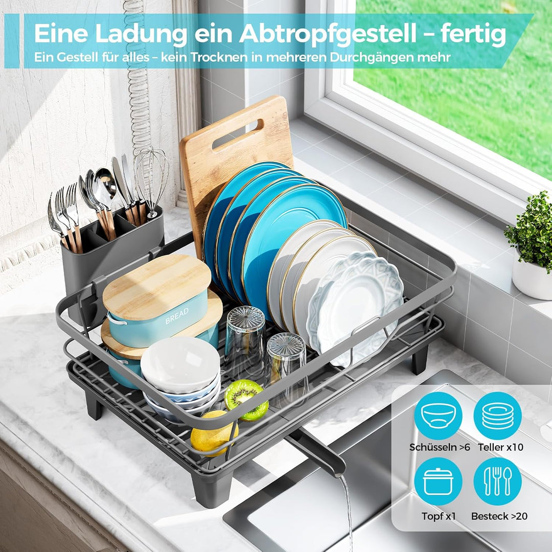 Abtropfgestell Geschirr, Platzsparender Abtropfgestell für Küchentheke, Geschirrabtropfgestell aus E