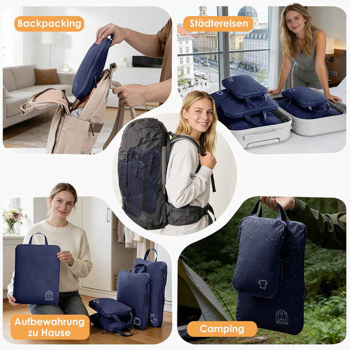 Packing Cubes Compression 5 Stück, Koffer Organizer Packwürfel Travel Essentials Reise Organizer Set