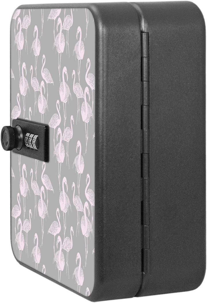 banjado® Burg-Wächter® abschliessbarer Schlüsselkasten mit Motiv Flamingos Blass für 20 Schlüssel -