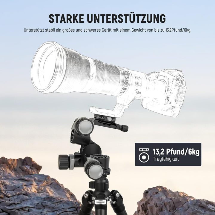 NEEWER TH15 3-Wege-Getriebe-Stativkopf mit 360°-Panorama-Arca-QR-Platte, Millimeter-Mikroeinstellung