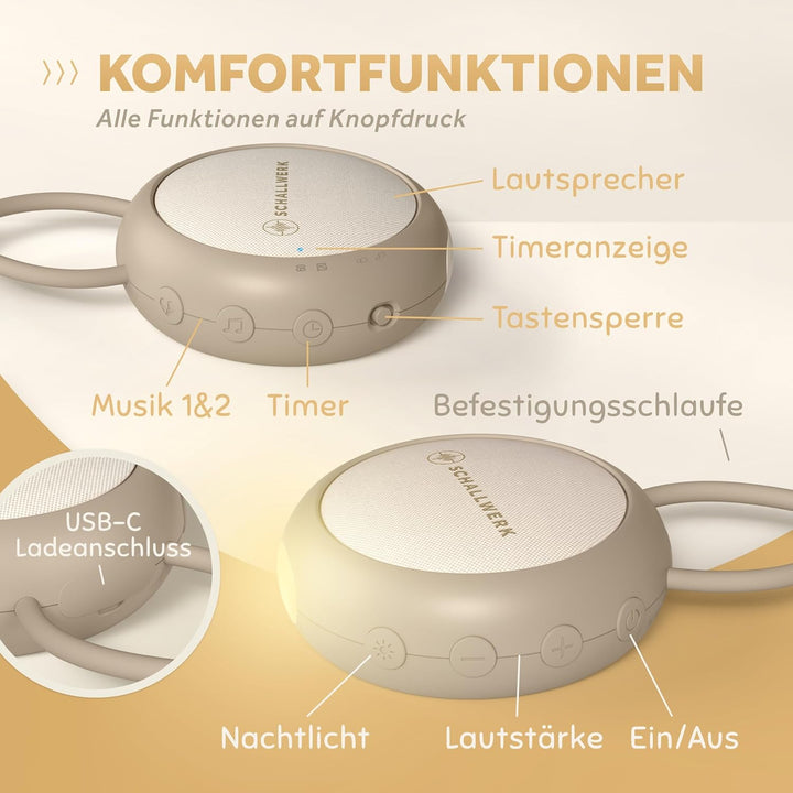 Schallwerk ® White Noise Machine Baby – Einschlafhilfe für Babys & Erwachsene mit weissem Rauschen,