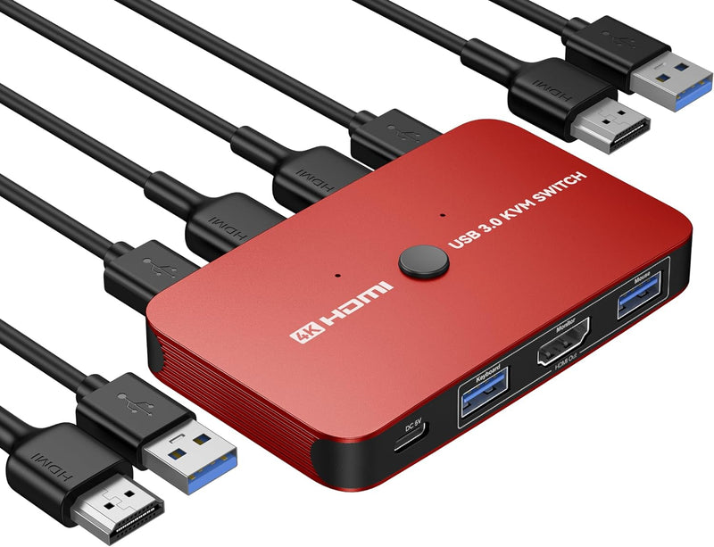 ABLEWE KVM Switch, Aluminium KVM Switch HDMI, USB-Switch für 2 Computer, zum Teilen von Maus, unters