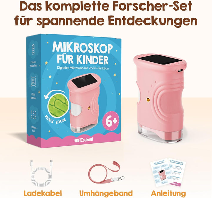 Edubini Digitales Mikroskop für Kinder [1000-fache Vergrösserung] - Tragbares Taschenmikroskop für G