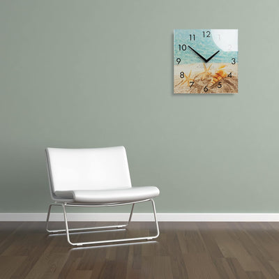 FLEXISTYLE Wanduhr küche Wohnzimmer 30 x 30 cm, aus Glas, mit Direktdruck eckig modern (Sommerurlaub