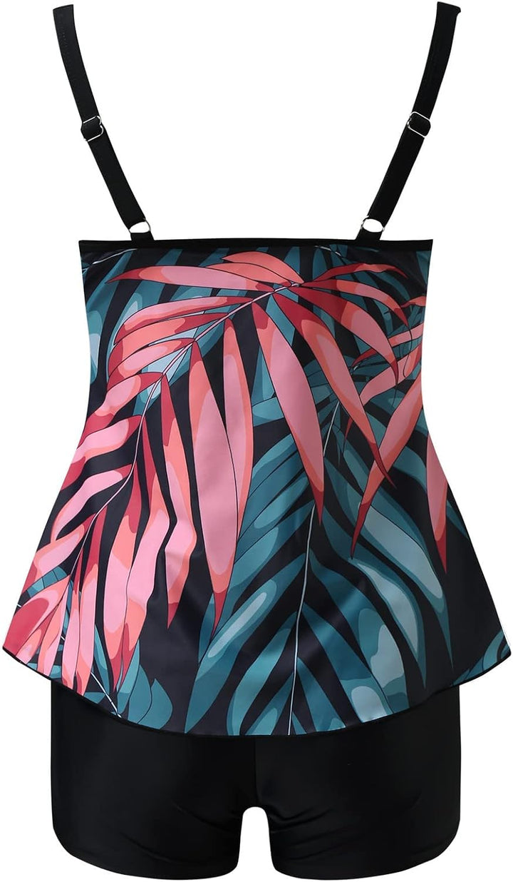 wihnsinop Tankini Damen Bauchweg Bademode Set Freizeit Badeanzug Tankinis Zweiteiler Sets Sommer Ele
