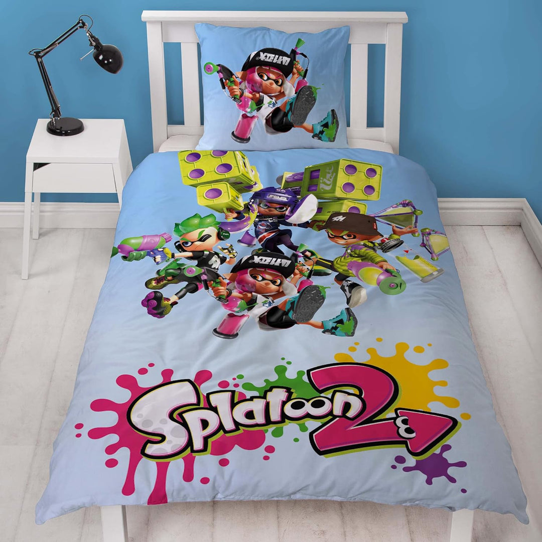 Splatoon 2 Wende-Bettwäsche Group 135 x 200 cm + 80 x 80 cm 100% Baumwolle Renforcé-Linon-Qualität K