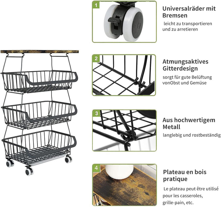 LANTUS Obstkorb mit 4 Ebenen, Obst- und Gemüsekorb, stapelbare Aufbewahrungsbox, Obstaufbewahrung mi