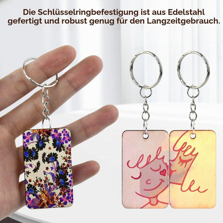 100 Stück 5*3cm Holzscheiben mit Loch und 100 Stück Schlüsselringe, Holz Schlüsselanhänger zum Bemal