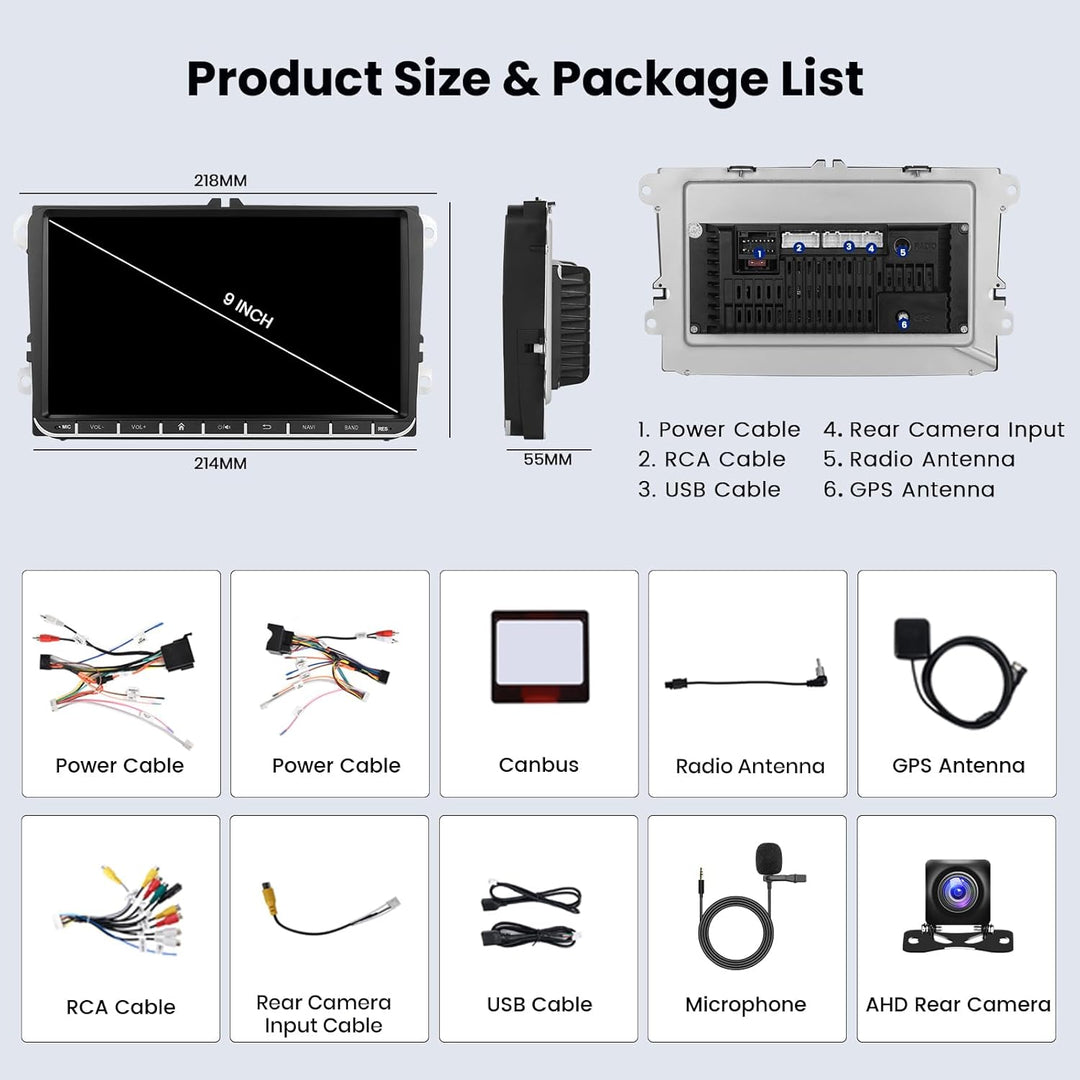 Hikity 2+64GB Android 15 Autoradio CarPlay Android Auto Wireless für VW Golf 5 6 Passat Polo Tiguan