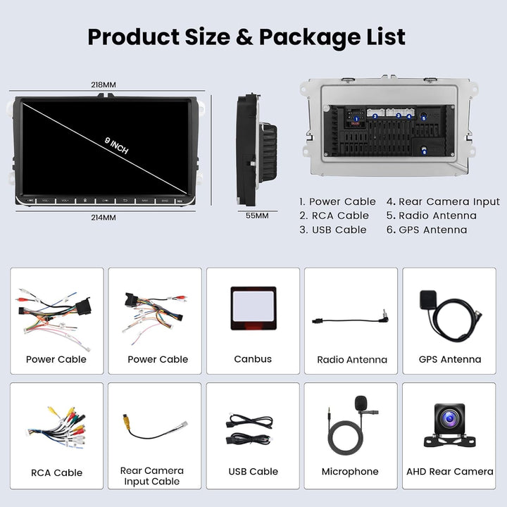 Hikity 2+64GB Android 15 Autoradio CarPlay Android Auto Wireless für VW Golf 5 6 Passat Polo Tiguan