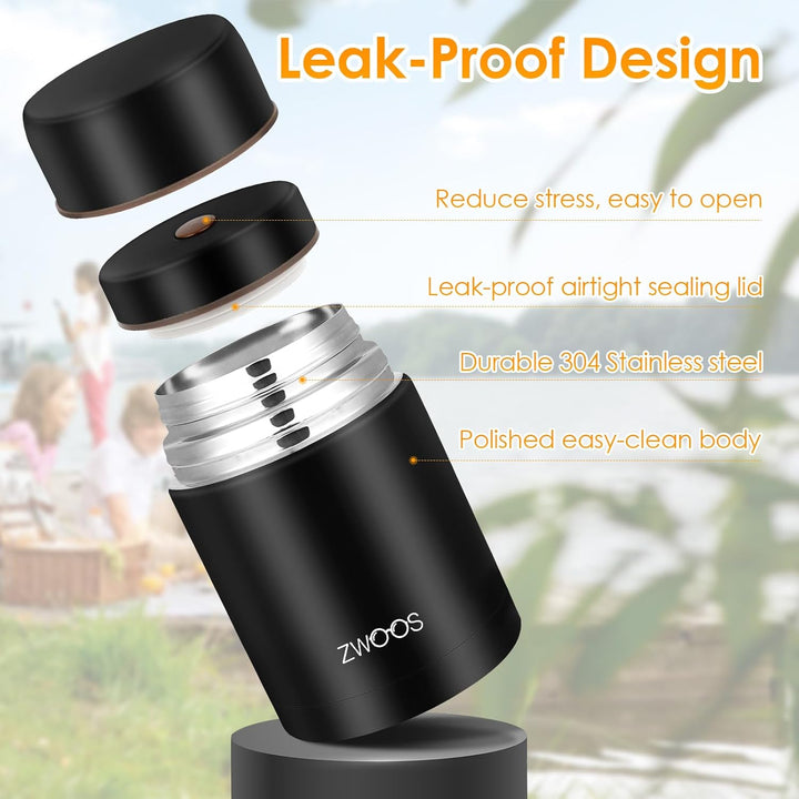 ZWOOS 800 ml Thermobehälter für Essen, 316 Edelstahl Wärmebehälter für speisen, Auslaufsicher Thermo