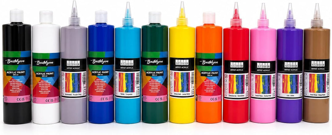 ACRYLFARBEN- Farben je 500ml. Hochwertige und deckende Malfarben für Holz, Stein, Leinwand, Malkarto