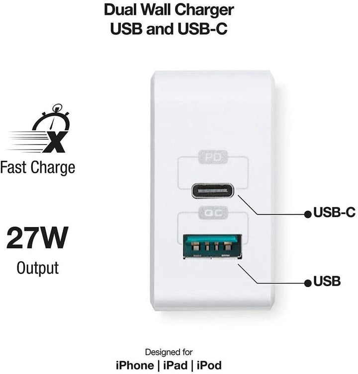 aiino - USB-C-Netzteil für iPhone 12/12 Pro, 27W, Schnell-Ladegerät, 2 USB Quick Charge 3.0-Anschlüs