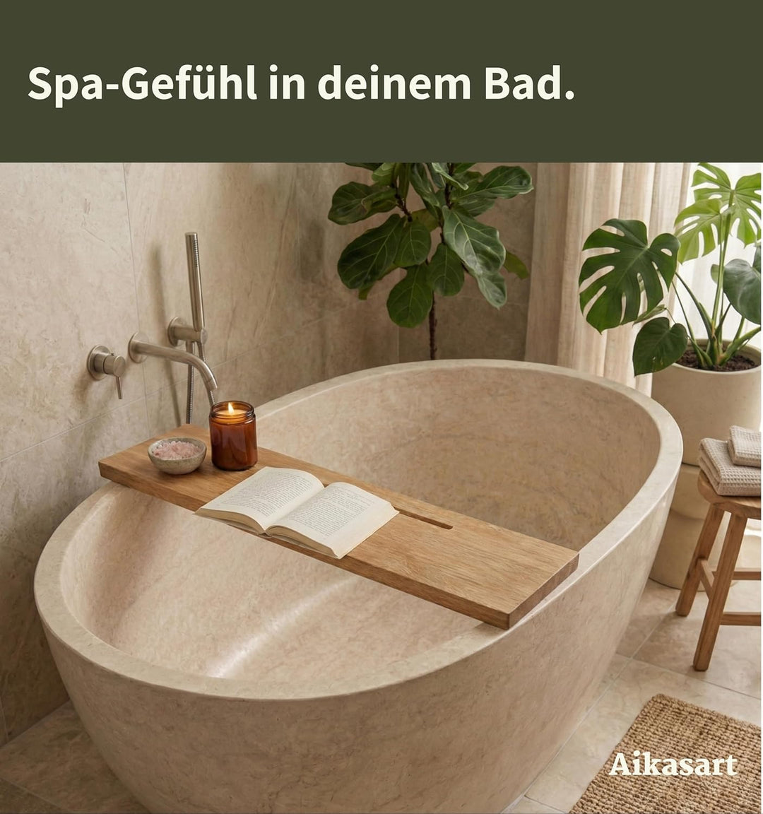 Badewannenablage Eiche mit Tablethalterung – Länge 50-180 cm – Wasserabweisend Dank natürlicher Öl-W