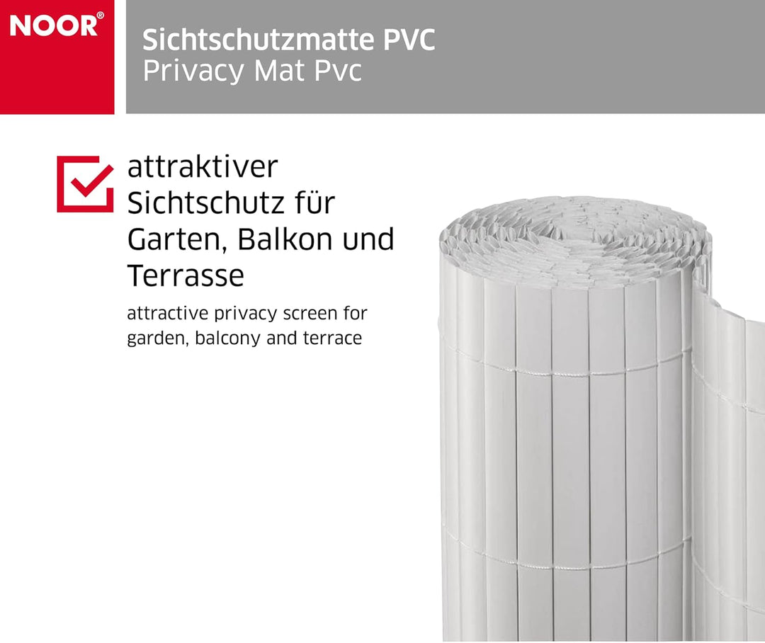 NOOR Sichtschutzmatte PVC 1,2 x 3m Weiss I Wasserdichter Sichtschutz aus Kunststoff für Gärten I UV-