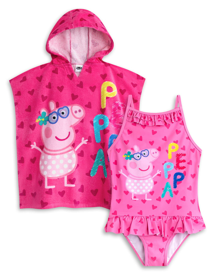 Peppa Pig Girls Badeanzug &amp; Kapuzenhandtuch Poncho Set 2-3 Jahre Rosa, 2-3 Jahre Rosa