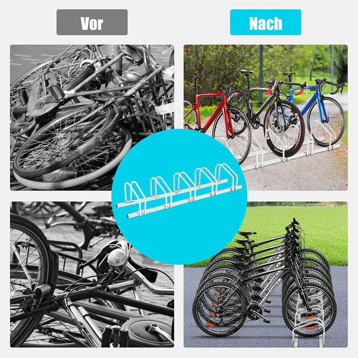 COSTWAY Fahrradständer Standparker Bodenständer Aufstellständer mit 4/5/6 Fahrrad Stellplätze, Mehrf