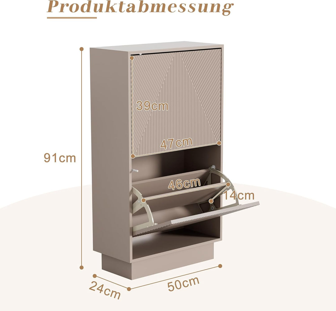 UEV Schuhschrank mit 4 Klappen, Schuhkipper Schuhkommode Schuhregal schmal für Flur mit Kippschutz/D