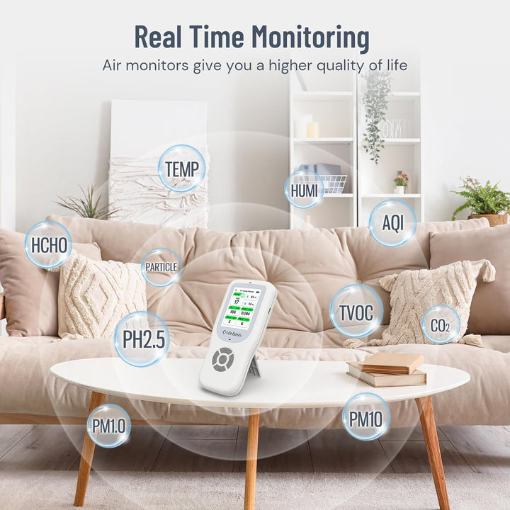 LifeBasis 10 in 1 RaumLuftqualitätsdetektor Formaldehyd-Detektor AQI-Verschmutzungsmonitor mit Tempe