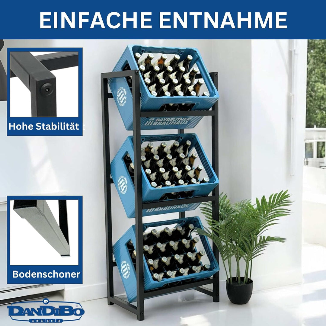 DanDiBo Getränkekistenregal 3 Kisten Schmal Metall Stehend 96599 Kistenregal Getränkekistenhalter 47
