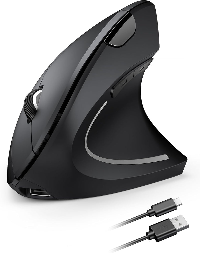 TECKNET Ergonomische Maus Kabellos, 2.4G USB Optische Vertikale Maus Ergonomisch mit Ladekabel, 800/