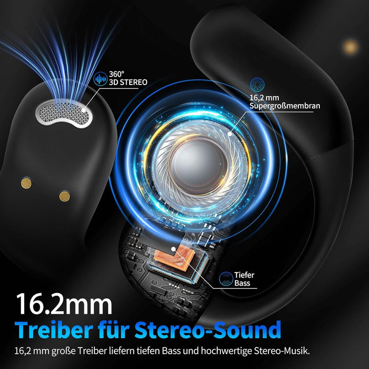 Open Ear Kopfhörer, Offene Ohrhörer mit Touchscreen, Bluetooth 5.4, Drahtlose Kopfhörer mit Ohrbügel