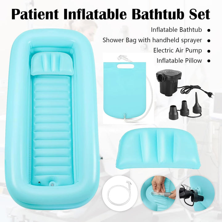 Aufblasbare Badewanne, Aufblasbares Badewannen-Duschset mit Wasserbeutel & Luftpumpe für Behinderte,