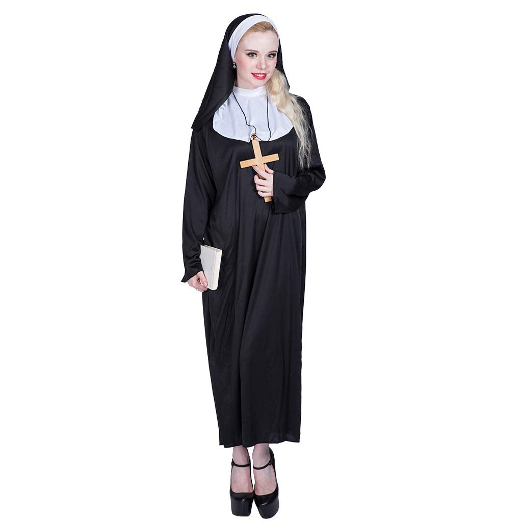 EraSpooky Damen Nonne Klosterfrau Kostüm Faschingskostüme Cosplay Halloween Party Karneval Fastnacht