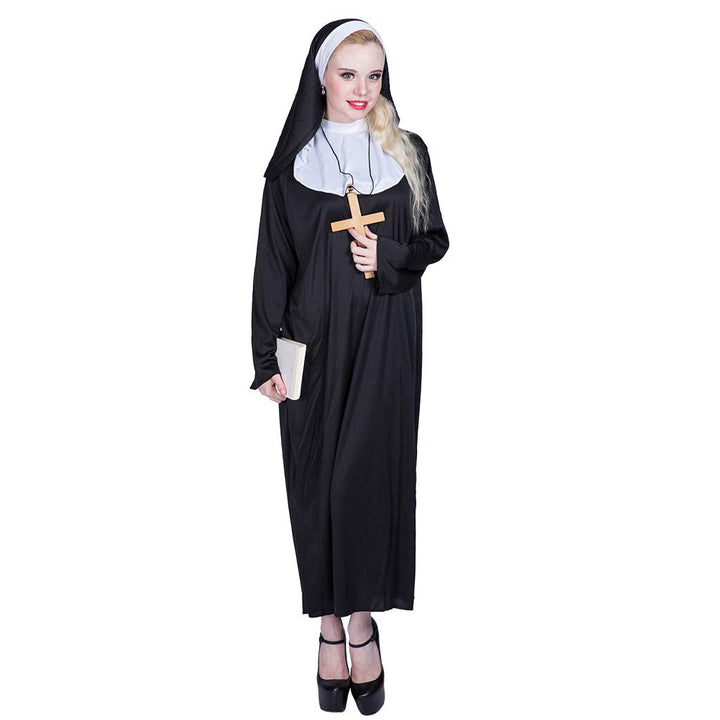 EraSpooky Damen Nonne Klosterfrau Kostüm Faschingskostüme Cosplay Halloween Party Karneval Fastnacht