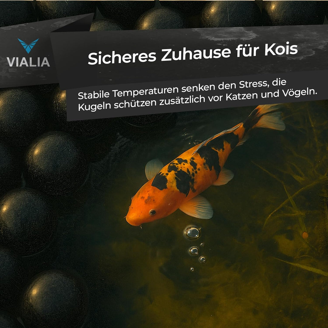 PE Bälle schwarz Ø 70 mm, 650 Stück, ca. 3 m², Teichabdeckung Winter, Schwimmkugeln mit Aufbewahrung