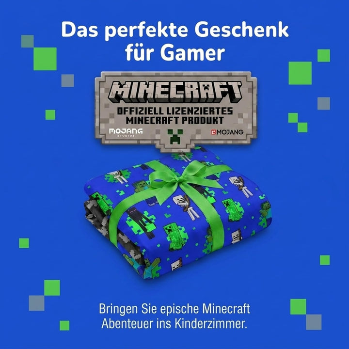 Jay Franco Minecraft Fight Back 100% Baumwolle Kinderbettwäsche-Set 135x200 cm Einzelbettgrösse - Be