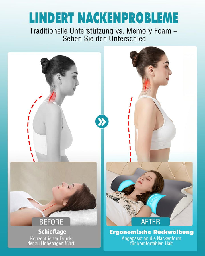 Nackenkissen Kopfkissen Nackenschmerzen, Ergonomisches Memory Foam Nackenstützkissen, Orthopädische