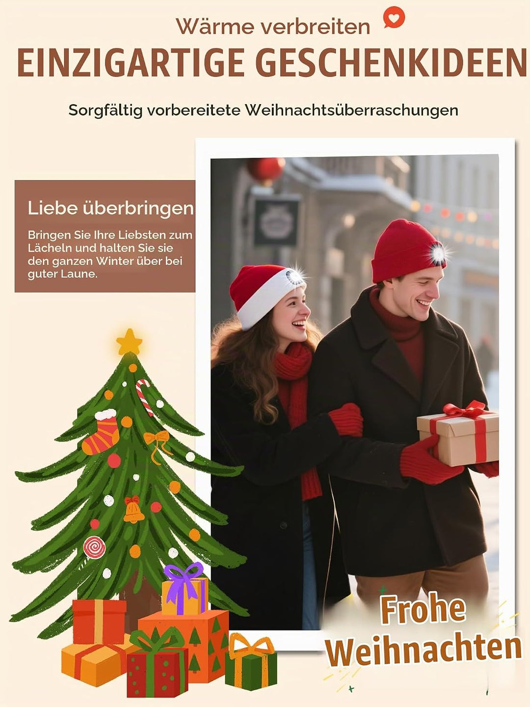 SPGOOD LED Beanie Beleuchtete Mütze mit Licht,Wiederaufladbare USB Winter Warm LED Mütze mit Licht,L