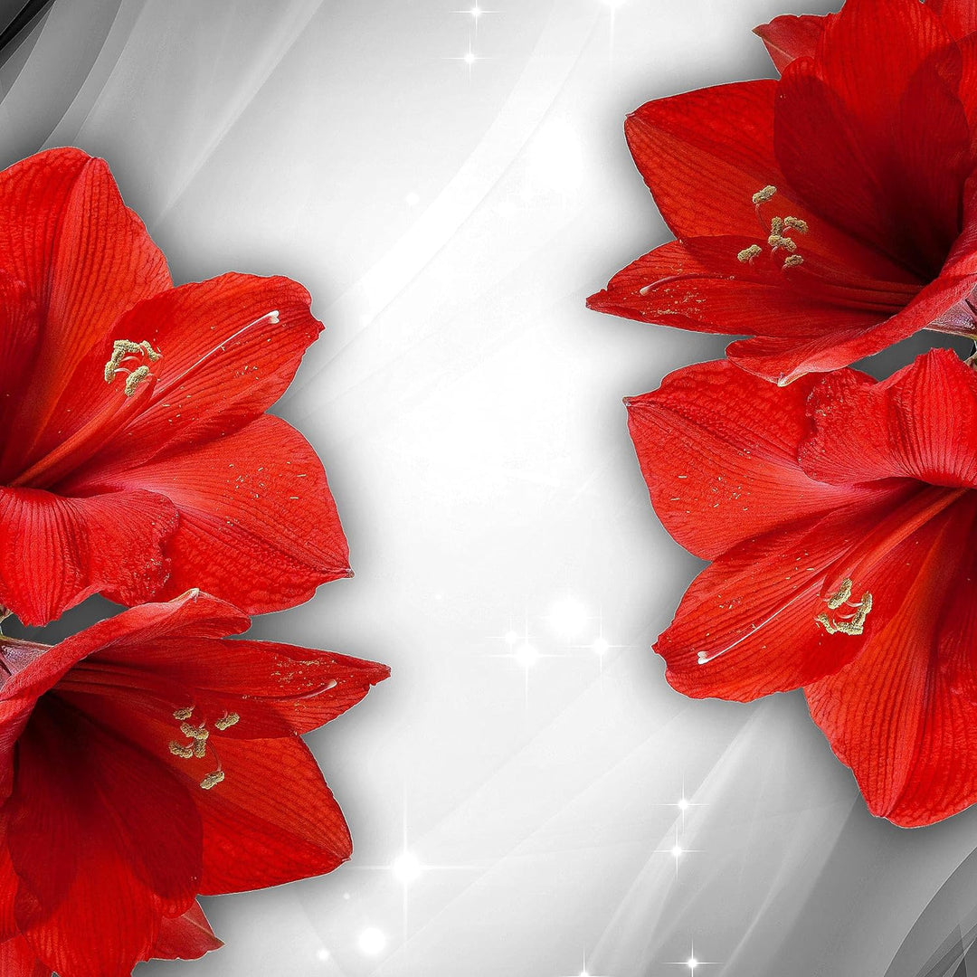 Runa Art Wandbilder Blumen Lilien 5 Teilig Bild auf Vlies Leinwand Deko Wohnzimmer Abstrakt Grau Rot