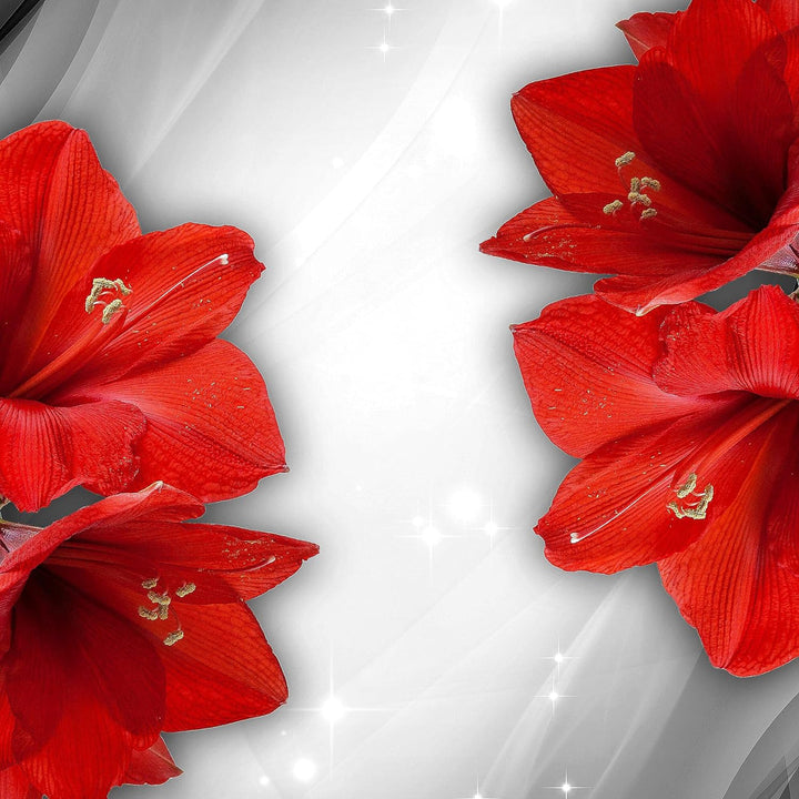 Runa Art Wandbilder Blumen Lilien 5 Teilig Bild auf Vlies Leinwand Deko Wohnzimmer Abstrakt Grau Rot