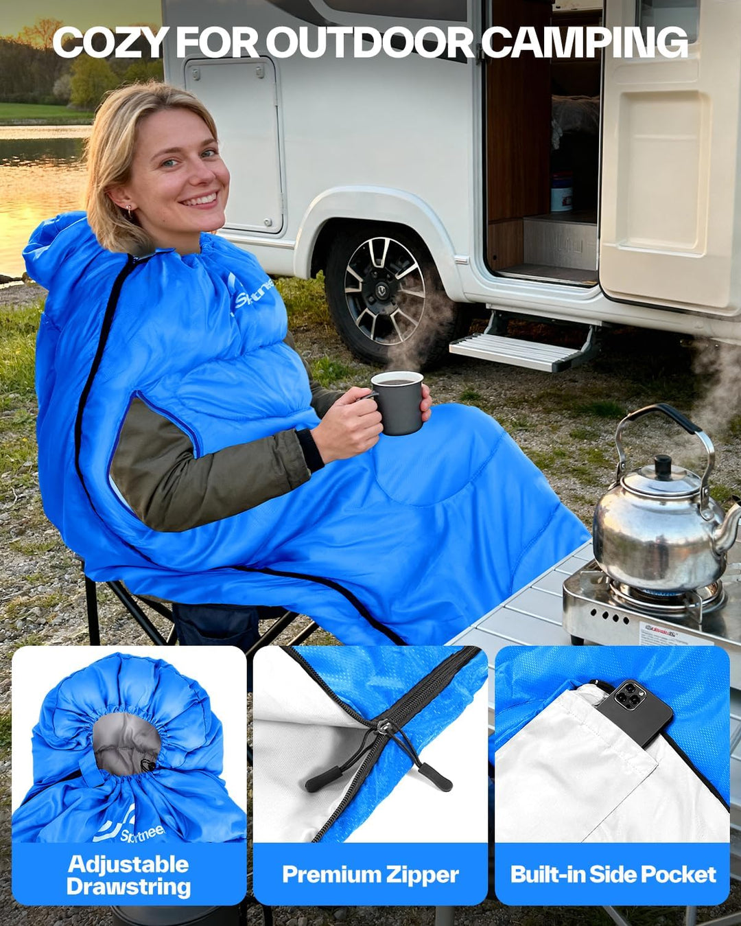 Sportneer Schlafsack Outdoor - Deckenschlafsack 3-4 Jahreszeiten Erwachsene Warm Schlafsack für Camp