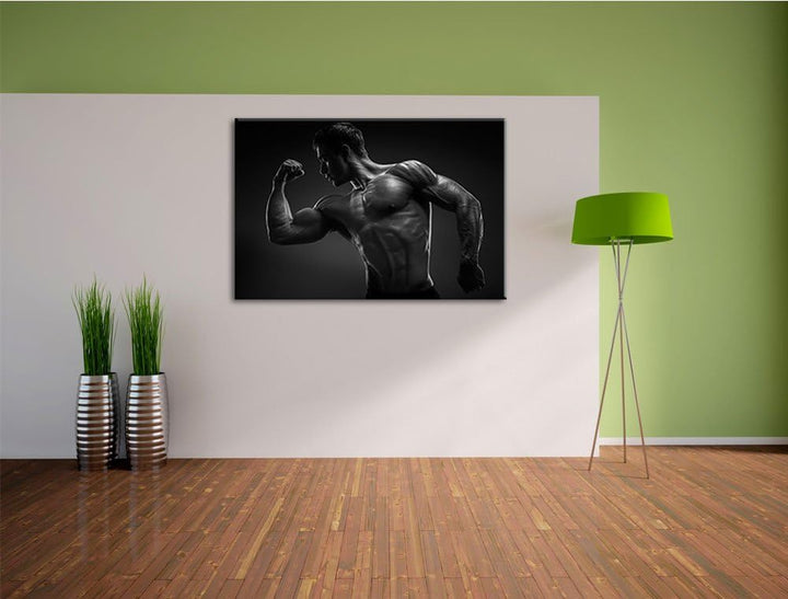 Dark Posender Bodybuilder schwarz/weiss Format: 100x70 cm auf Leinwand, XXL riesige Bilder fertig ge