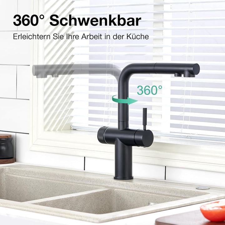 Faustina 3 Wege Küchenarmatur mit Brause ausziehbar, Doppelhebel Armatur Wasserhahn Spültischarmatur