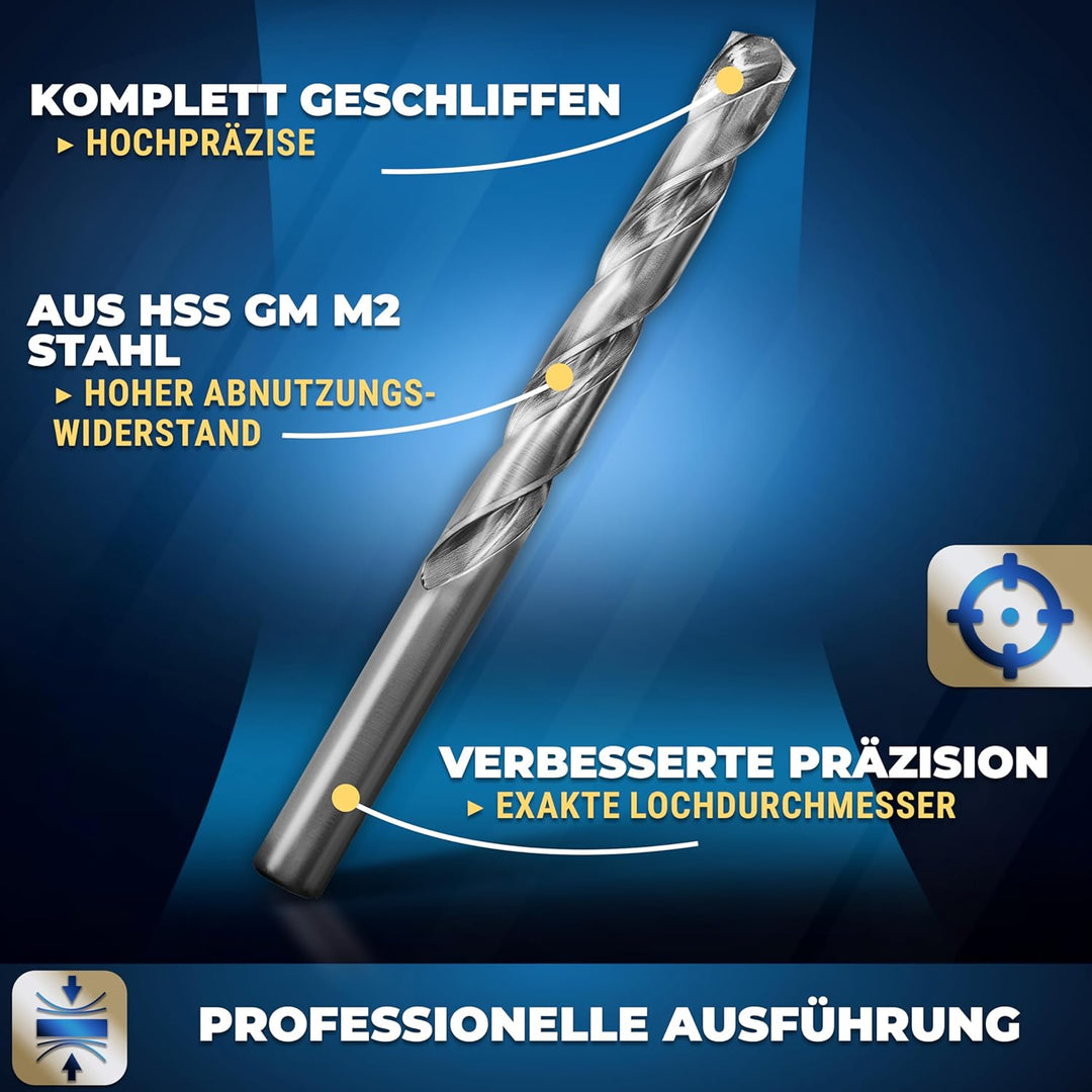 S&amp;R Metallbohrer-Set 25 teilig, ø 1-13 mm, 118° Spitzenwinkel, GM-Serie, HSS-Stahl, Industrie-Qualit