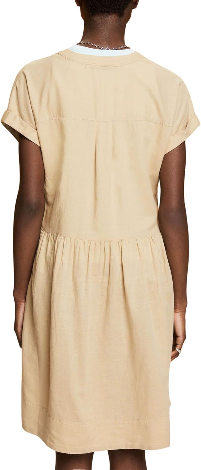 ESPRIT Knielanges Kleid, Baumwolle-Leinen-Mix 42 Sand, 42 Sand