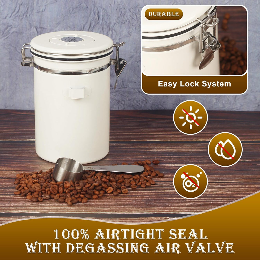 Kaffeebohnen Behälter, Luftdichte Edelstahl Kaffeedose1,8 L KaffeebohnenbehäLter mit EdelstahllöFfel